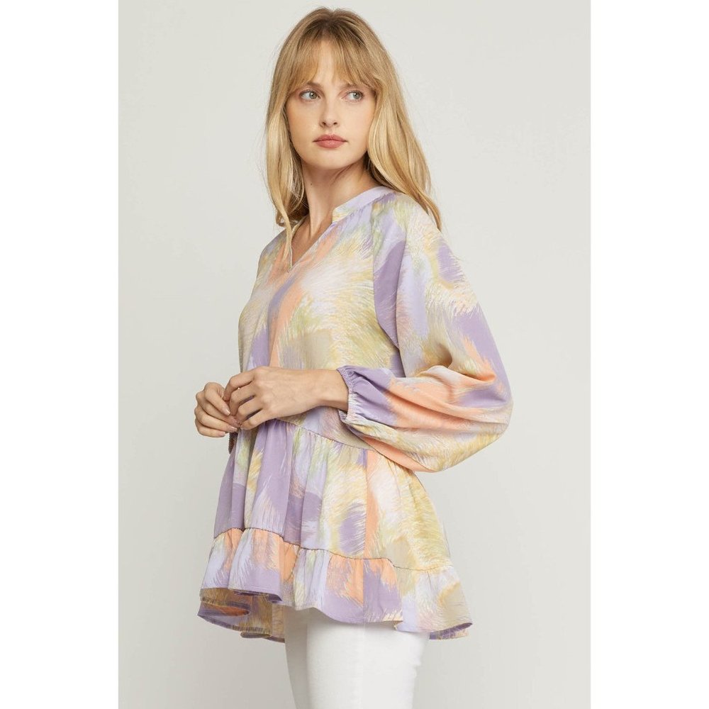Entro V-Neck Tiered Top, Lavender - Picture 3 of 7